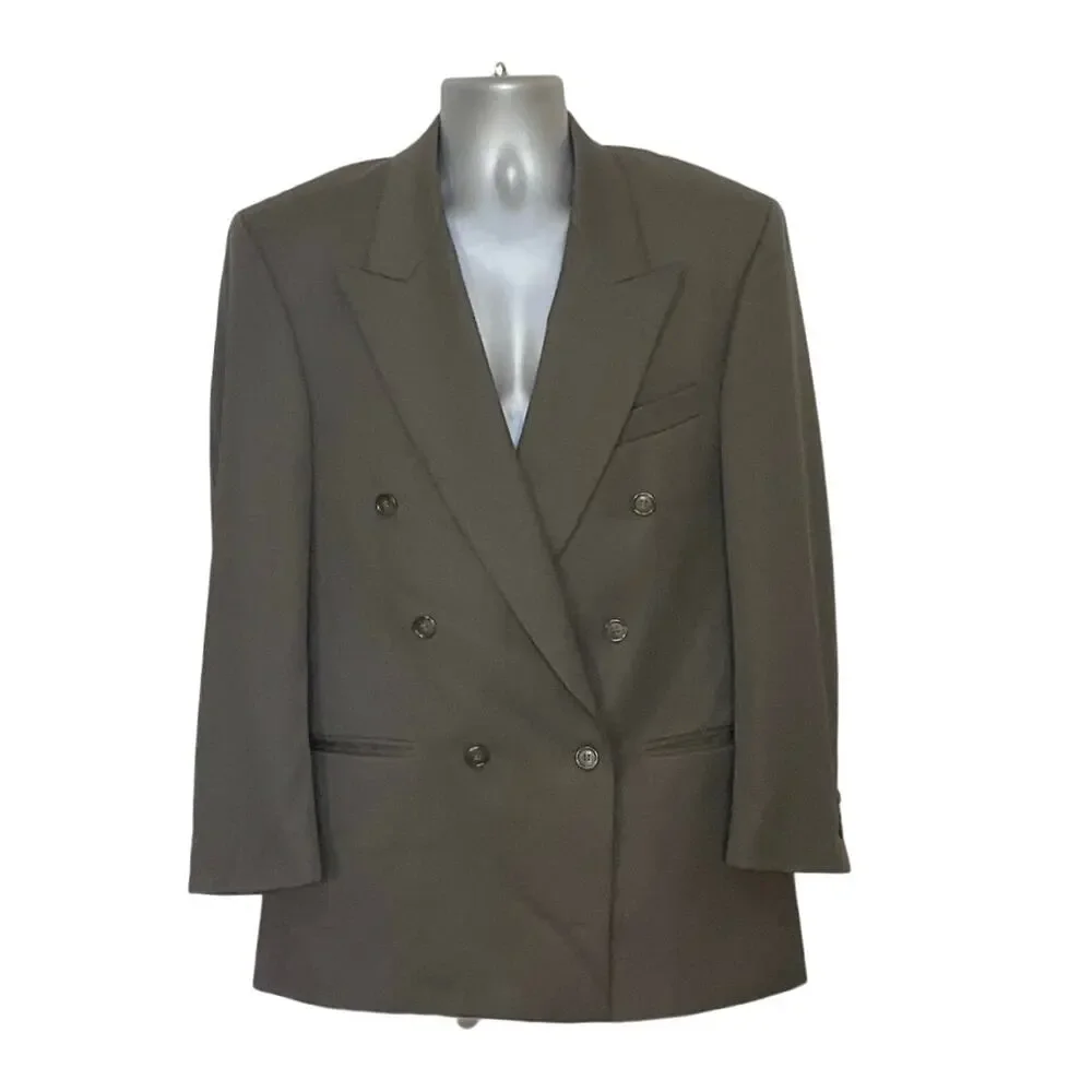 Carlo Mandrone 40R Double Breasted Pure Virgin Wool Blazer Brown Canada